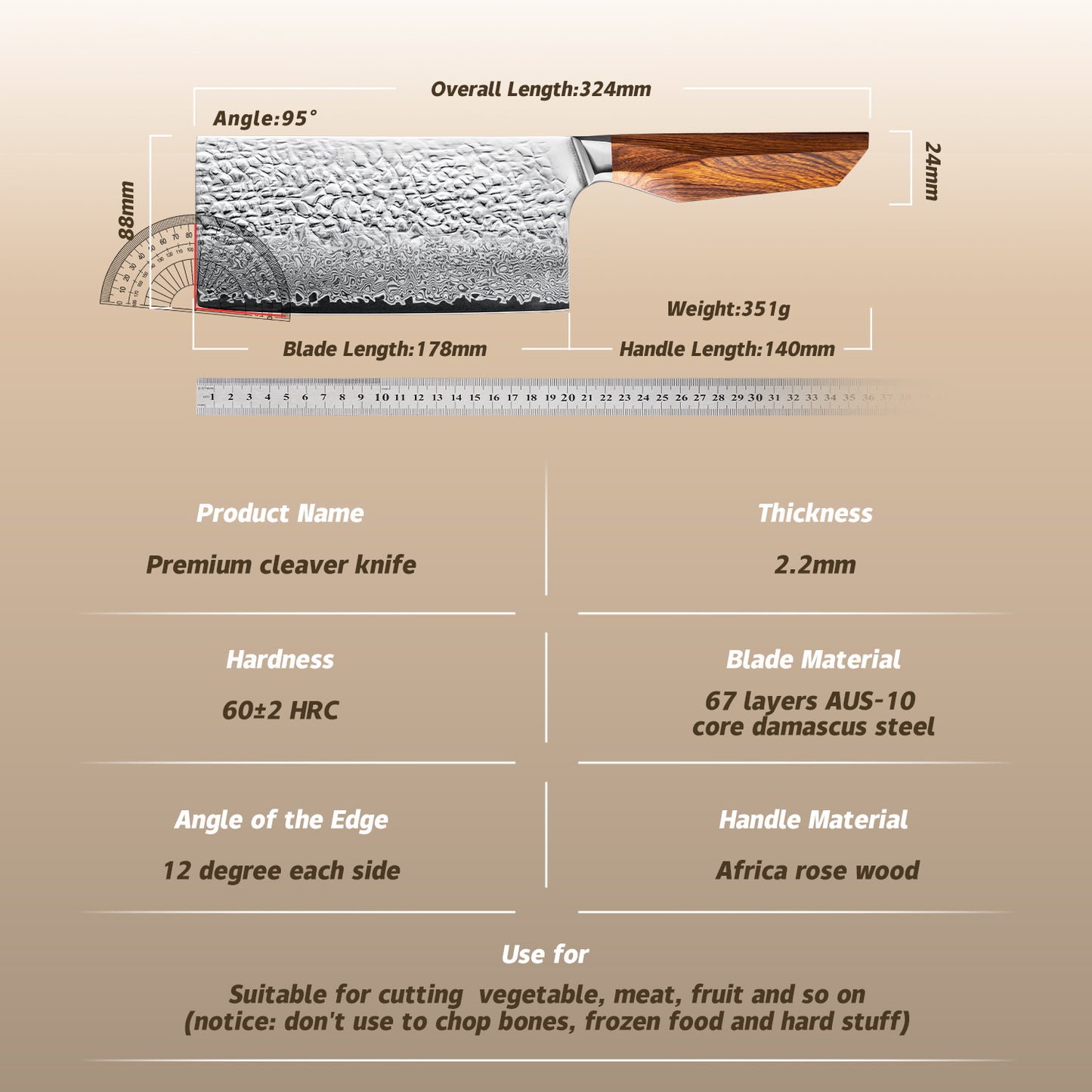 7-Inch Damascus Cleaver Knife