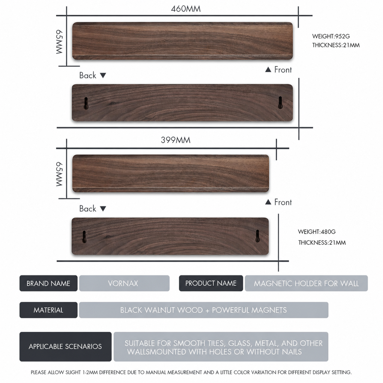 Magnetic Knife Holder Strong Walnut Wood