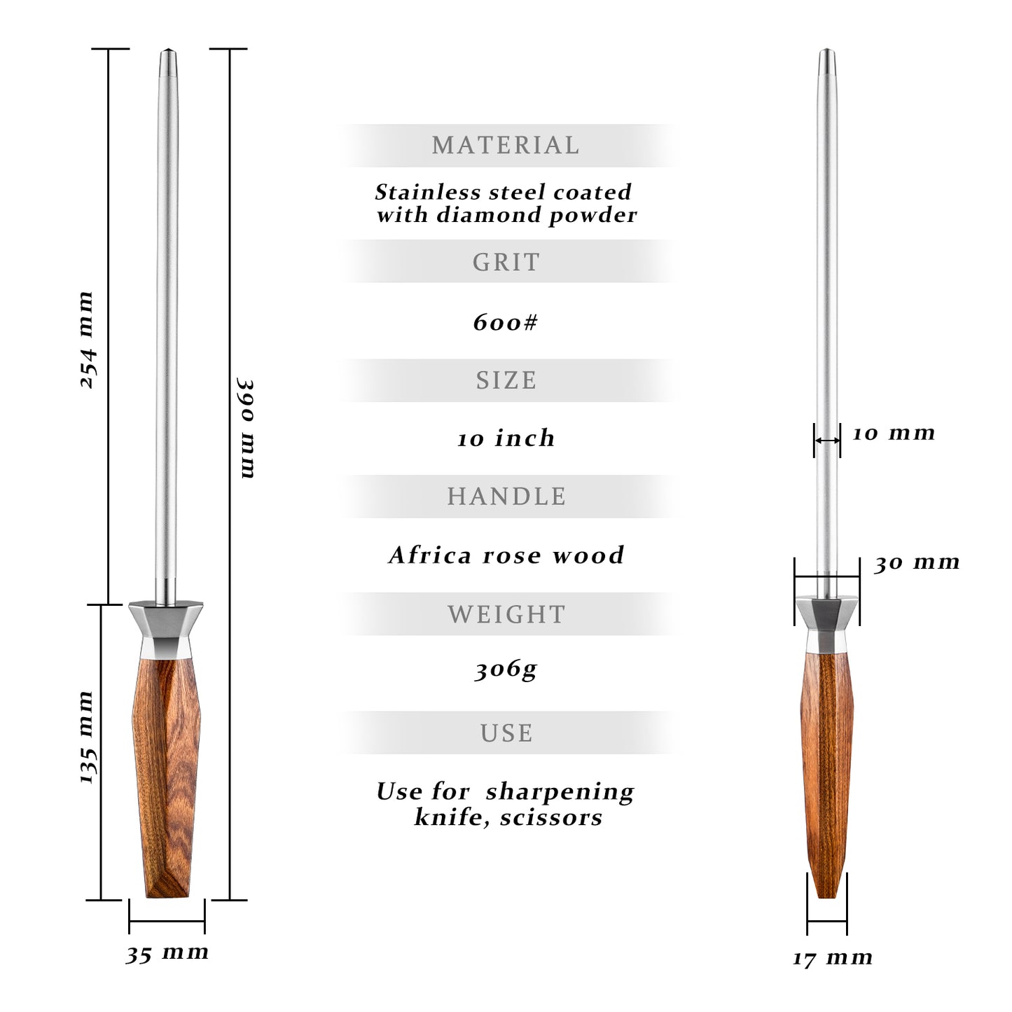 10-Inch Diamond Knife Sharpening Rod